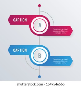Timeline arrow infographic template design. Business concept infograph with 2 options, steps or processes. Vector visualization can be used for workflow layout, diagram, annual report, web