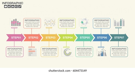 Timeline Arrow Infographics template 10 options. Isolated design elements. Vector illustration.