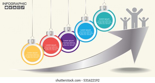 Timeline Arrow Infographics template 5 options. Isolated design elements. Vector illustration.