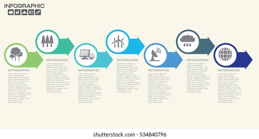 Timeline Arrow Infographics template 7 options. Isolated design elements. Vector illustration.