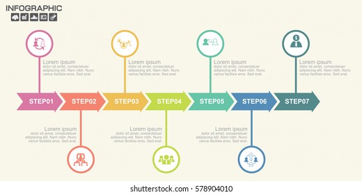 Timeline Arrow Infographics template options. Isolated design elements. Vector illustration.