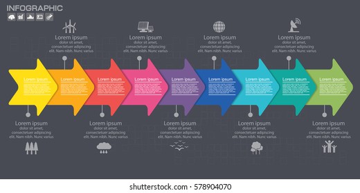 Timeline Arrow Infographics template options. Isolated design elements. Vector illustration.