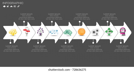 Timeline Arrow Infographics template options. Isolated design elements. Vector illustration.