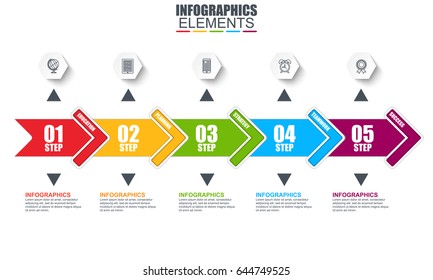 Timeline arrow infographics vector design template. Can be used for workflow, business concept with 5 options, steps or processes, marketing icons, diagram, chart, data visualization, info graphics.