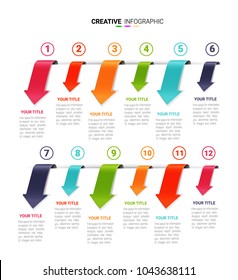 Timeline arrow shape, Timeline infographics design vector and Presentation business can be used for Business concept with 12 options, steps or processes.