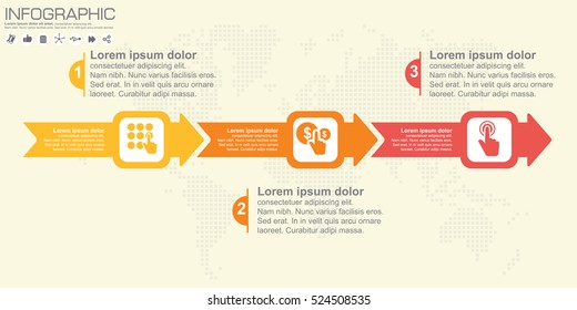 Timeline And Arrow Vector Infographic. World Map Background