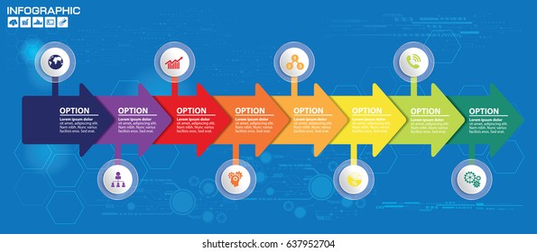Timeline and arrow vector infographic. World map Background