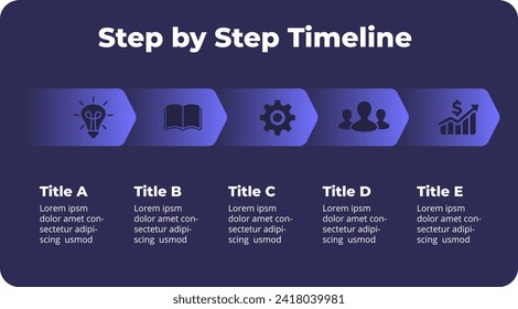 Timeline arrows diagram. Infographic Roadmap. Presentation Template. Road arrow. Workflow structure. 5 steps task section. Parts, options creative line navigation. Chronological flowchart scheme