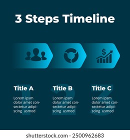 Timeline arrows diagram. Infographic Template. Roadmap Pathway Presentation slide. Workflow structure. 3 steps tasks section. Parts, options line navigation