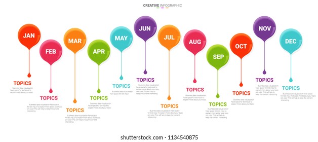 Timeline  business for 12 months, 1 year, Timeline infographics design vector and Presentation business can be used for Business concept with 12 options, steps or processes.