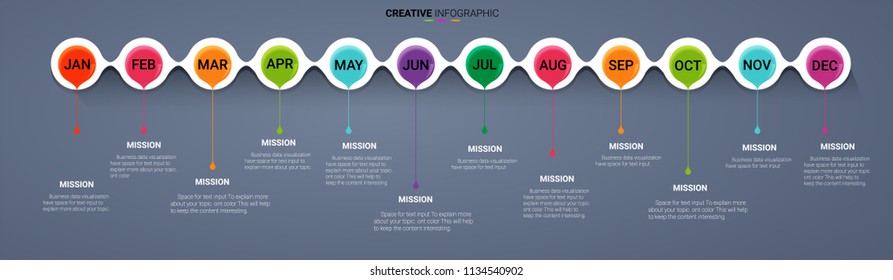 Timeline  business for 12 months, 1 year, Timeline infographics design vector and Presentation business can be used for Business concept with 12 options, steps or processes.