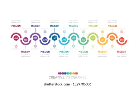 Timeline business for 12 months, 1 year, Timeline infographics design vector and Presentation business can be used for Business concept with 12 options, steps or processes. 