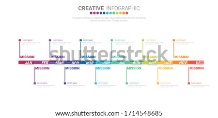 Timeline business for 12 months, 1 year, Timeline infographics design vector and Presentation business can be used for Business concept with 12 options, steps or processes. 