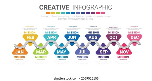 Timeline business for 12 months, Infographics element design and Presentation can be used for Business concept with 12 options, steps or processes. 