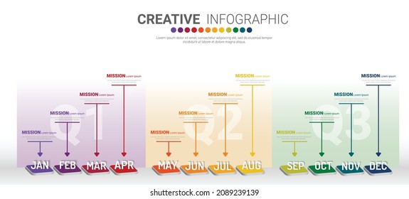 Timeline business for 12 months, Infographics element design and Presentation can be used for Business concept with 12 options, steps or processes. 