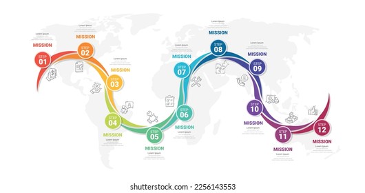Timeline business for 12 months, Infographics element design and Presentation can be used for Business concept with 12 options, steps or processes. 