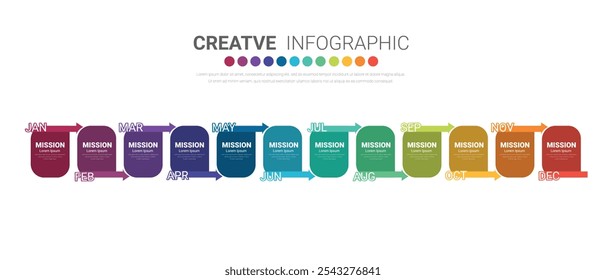 Timeline business for 12 months, Infographics element design and Presentation can be used for Business concept with 12 options, steps or processes. EPS vector.