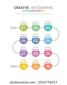 Timeline business for 12 months, Infographics element design and Presentation can be used for Business concept with 12 options, steps or processes. EPS vector.
