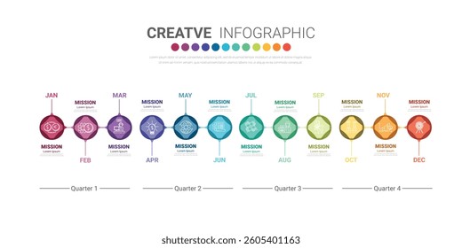 Timeline business for 12 months, Infographics element design and Presentation can be used for Business concept with 12 options, steps or processes. EPS vector.