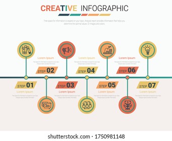 Timeline business for 7 day, 7 options, Timeline infographics design vector and Presentation business can be used for Business concept with 7steps or processes. 