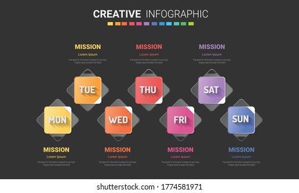 Timeline business for 7 day, 7 options, Timeline infographics design vector and Presentation business can be used for Business concept with 7steps or processes. 