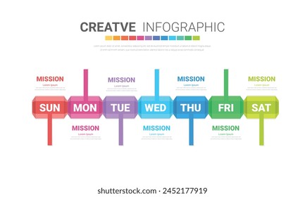 Timeline business for 7 day, 7 options, infographic design vector and Presentation can be used for workflow layout, process diagram, flow chart. EPS Vector.