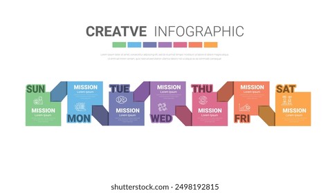 Timeline business for 7 day, 7 options, infographic design vector and Presentation can be used for workflow layout, process diagram, flow chart. EPS Vector.