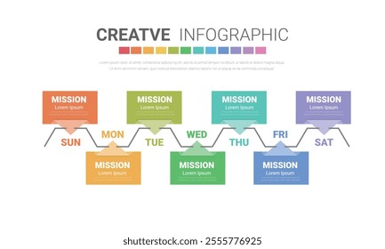 Timeline business for 7 day, 7 options, infographic design vector and Presentation can be used for workflow layout, process diagram, flow chart. EPS Vector.