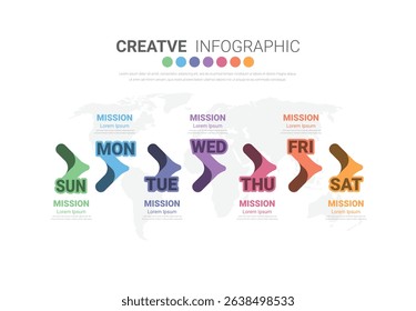 Timeline business for 7 day, 7 options, infographic design vector and Presentation can be used for workflow layout, process diagram, flow chart. EPS Vector.