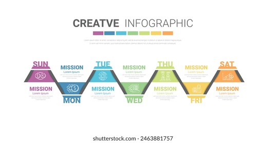 Timeline, Timeline business for 7 day, week, infographics design vector and Presentation can be used for Business concept with 7 options, steps or processes. EPS Vector.