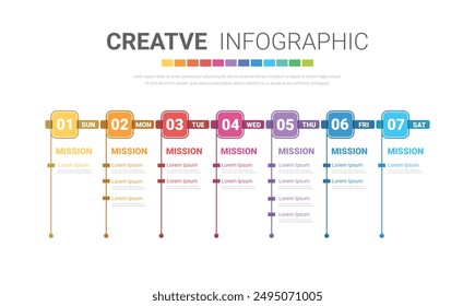 Timeline, Timeline business for 7 day, week, infographics design vector and Presentation can be used for Business concept with 7 options, steps or processes. EPS Vector.