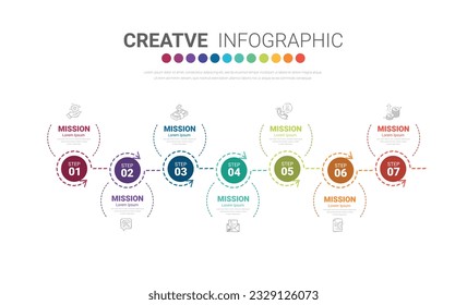 Timeline business for 7 options, infographic design vector and Presentation can be used for workflow layout, process diagram, flow chart. Vector EPS.