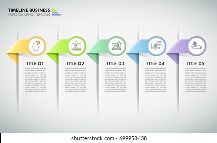 Timeline business concept infographic template 5 steps, can be used for workflow layout, diagram, number options, timeline or milestones project.