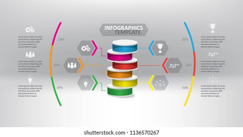 Timeline business data presentation template with 6 options or step can be used for workflow layout on a grey background,Vector illustration design,EPS10.