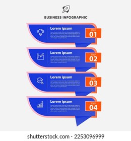 Timeline business infographic blue and orange color with rectangle template design with icons ,number and 4 options or steps,Vector illustration.