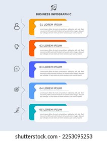Infografía de negocios de línea de tiempo con diseño de plantilla de rectángulo con iconos, número y 5 opciones o pasos,Ilustración vectorial.