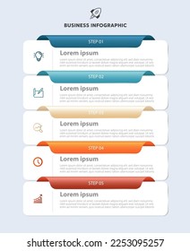 Timeline business infographic  with rectangle template design with icons ,number and 5 options or steps,Vector illustration.