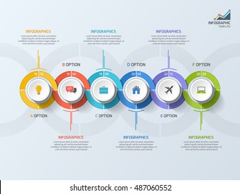 Timeline Business Infographic Template With 6 Steps, Processes, Parts, Options. Vector Illustration.