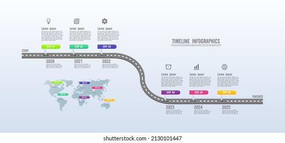 Timeline business infographic template  colorful elements with 6 step
