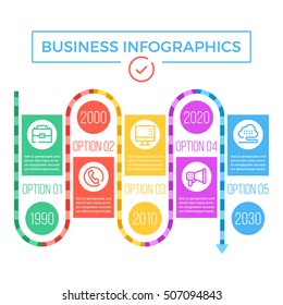 Timeline business infographics. Flat line graphic design elements and thin line icons set for web banners, websites, printed materials. Modern vector illustration