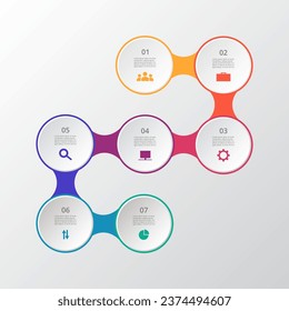 Timeline, business presentation or infographic with 7 options.