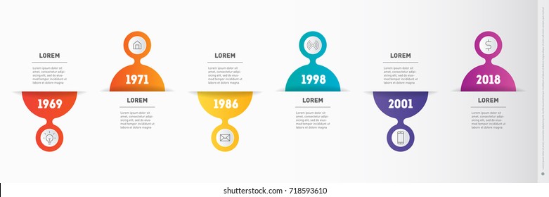 Timeline, Business presentation or infographic including 6 option. Vector dynamic infographics of technology or education process with 6 steps. Web Template of a chart, mindmap or diagram