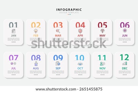 Timeline calendar infographic template. 12 Step timeline journey, Simple flat year plan infographics. Business concept with 12 options, diagram vector illustration.
