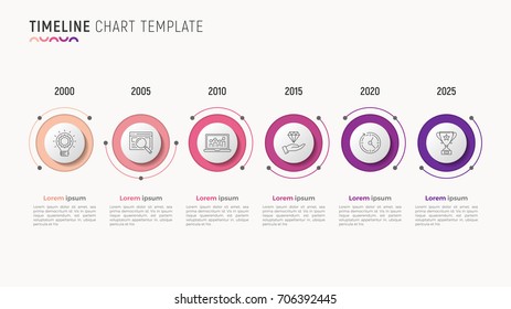 Timeline chart infographic design for data visualization. 6 steps. Vector illustration.