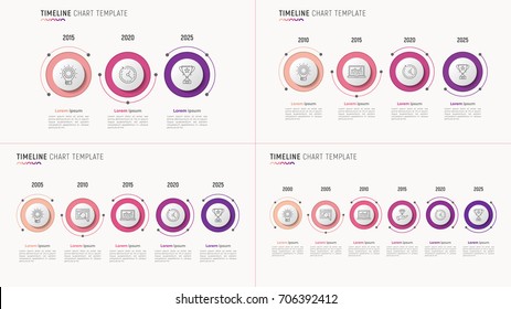 Timeline Chart Infographic Designs For Data Visualization. 3-6 Steps. Vector Illustration.