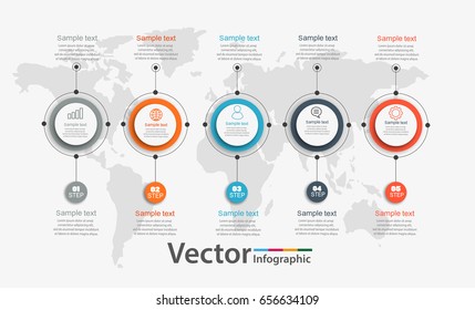 Timeline chart infographic template with 5 options for presentations, advertising, layouts, annual reports, web design. Vector circle infographic Eps 10