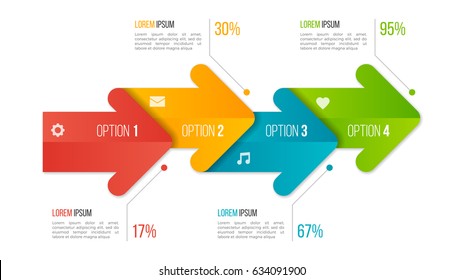 Timeline Chart Infographic Template With Arrows. 4 Options, Steps, Parts, Processes. Vector Illustration.