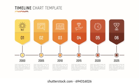 Timeline chart infographic template for data visualization. 6 steps. Vector illustration.