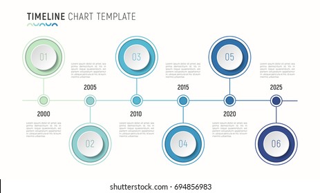 Timeline chart infographic template for data visualization. 6 steps. Vector illustration.