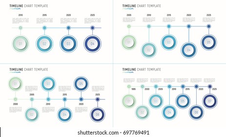 Timeline chart infographic template for data visualization. 4-7 steps. Vector illustration.